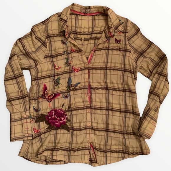 Johnny Was Tops - Johnny Was Embroidered Butterfly Floral Button-Down Blouse